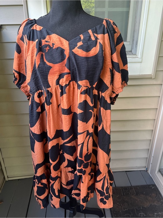 Nine West Dresses & Skirts - Nine West-Black and Orange Floral Babydoll Dress